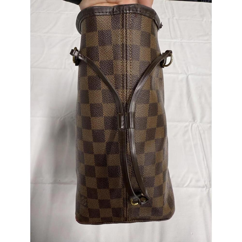 Louis Vuitton Neverfull MM Tote Bag Womens Brown Damier Ebene Red Lining Canvas - Picture 3 of 16